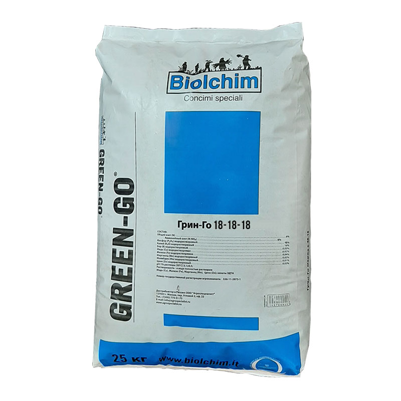 Product image for ГРИН-ГО 18-18-18 (Green-Go) водорстворимое удобрение, 25кг